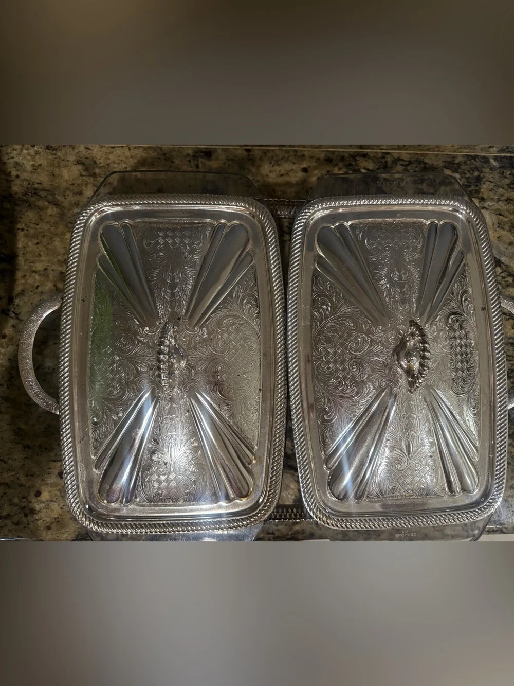 Vintage Silver-Tone Decorative Covered Serving Dish Set Pyrex